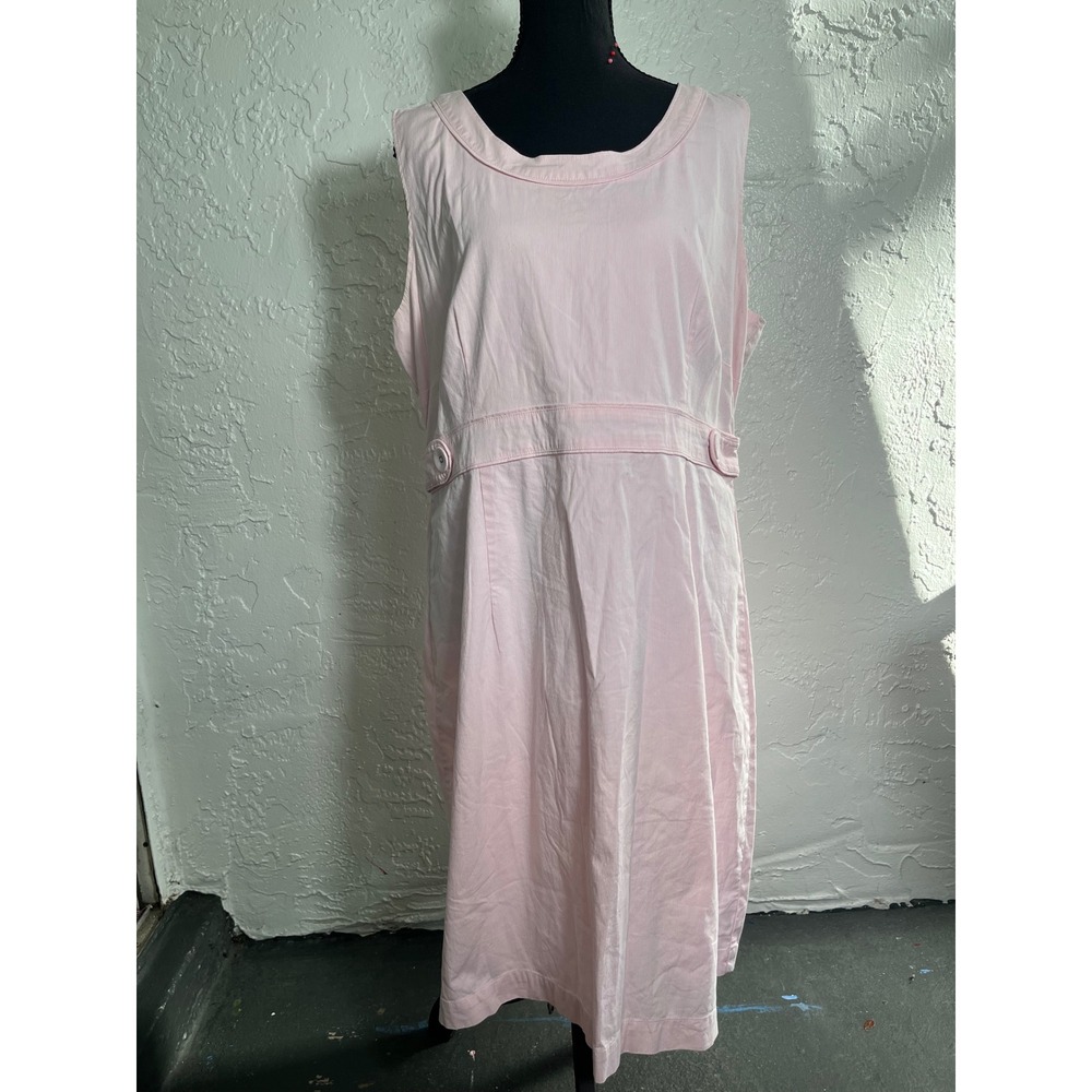 L.L.Bean Women's 18 Pink White Pinstripe Cotton Sleeveless Midi Dress